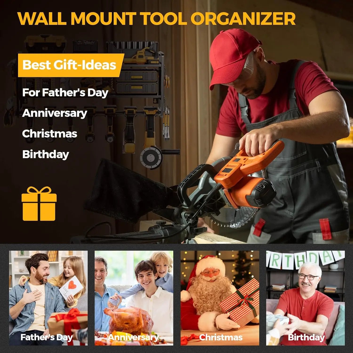 LBT Large Power Tool Organizer Wall Mount with Pegboard, Heightening Garage Power Tool Storage with 7 Cordless Drill Holder, Heavy Duty Metal Tool Shelf Battery Storage, Gifts For Men Father Husband by GreenHaven Gardens