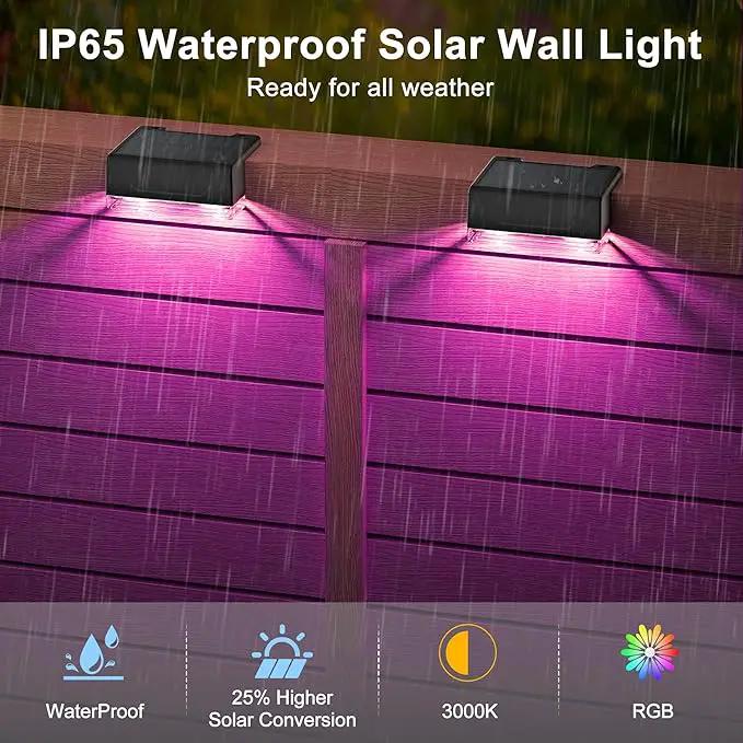 Ellasay Solar Fence Lights Outdoor: IP65 Waterproof RGB Solar Powered with 8 Lighting Modes - Wall Decor for Garden Deck Patio Backyard Balcony 6 Pack by GreenHaven Gardens