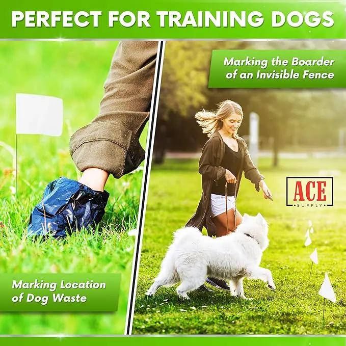 White Flags for Marking Yard - 4x5x15 Inch Invisible Fence Flags for Dogs - 50 Pack - Dog Invisible Fence Training Marker & Boundary Training by GreenHaven Gardens