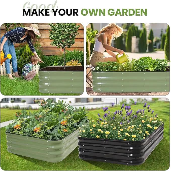 G GOOD GAIN 4-in-1 Adjustable Raised Garden Bed Kit | Galvanized Planter Boxes for Vegetables, Flowers | 12" Tall, Multiple Sizes (5x3x1ft, 4x4x1ft, 6x2x1ft, 7x1x1ft) | Outdoor Metal Raised Bed, Green by GreenHaven Gardens
