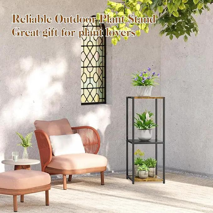 KMOTASUO 3 Tier Tall Plant Stands Indoor, 31 Inch Metal Wood Corner Plant Stand for Indoor Plants, Square Flower Pot Holder Shelf Display Rack for Balcony Garden Patio Living Room(Rustic Brown) by GreenHaven Gardens