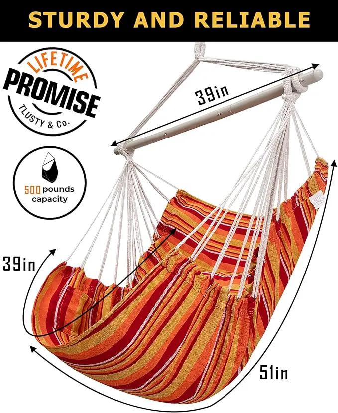 ADVOKAIR Hammock Chair Swing (500 lbs Max) - Hanging Hammock Chair Rope Swing Indoor for Bedroom, Outdoor, Patio, Bedroom, Porch, Deck - Sturdy Steel Bar with Anti-Slip Safety Rings by GreenHaven Gardens