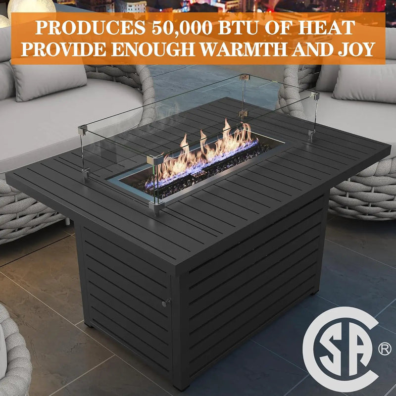 43.3 inch Outdoor Propane Fire Pit 2 in 1 Firepit Table Gas Fire Pit Table with Lid, Glass Wind Guard Rectangle Gas Firepit Table for Garden/Patio, CSA Certification (Dark Grey) by GreenHaven Gardens