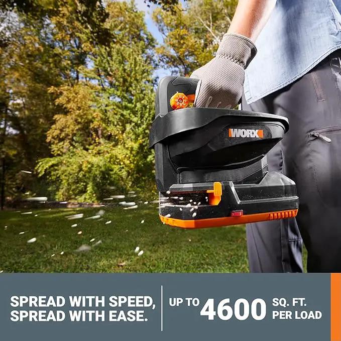 WORX 20V Cordless Seed Spreader 6-Speeds 5-Ft. Max Distance, Fertilizer Spreaders 8 Flow-Rate Settings, Broadcast Spreader Easier Than Hand Spreaders for Lawns WG869.9 – Tool Only by GreenHaven Gardens