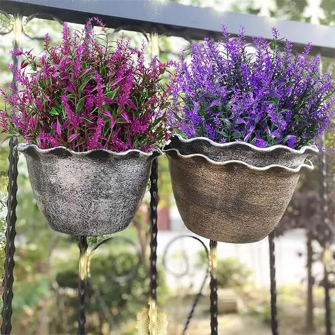 8 Pack Artificial Plants Flowers Grass Shrubs Lavender No Fade Faux Plastic Flowers Outdoor for Farmhouse Garden Porch Patio Indoor Wedding Decoration Greenery Fake Plants uv Resistant by GreenHaven Gardens