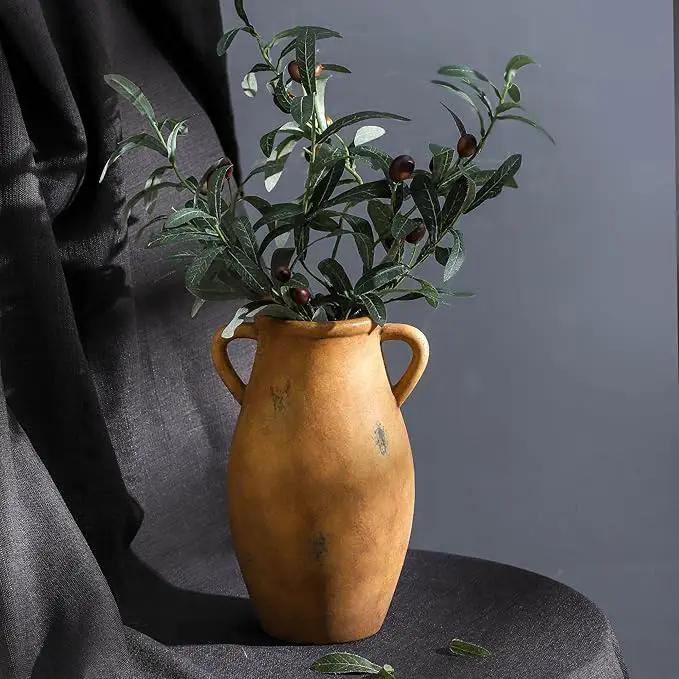 Large Ceramic Flower Vase,11.3 inch Terracotta Vase with 2 Handles, Rustic Farmhouse Vases, Decorative Pottery Flower Vases for Home Decor, Living Room Shelf Decor, Table by GreenHaven Gardens