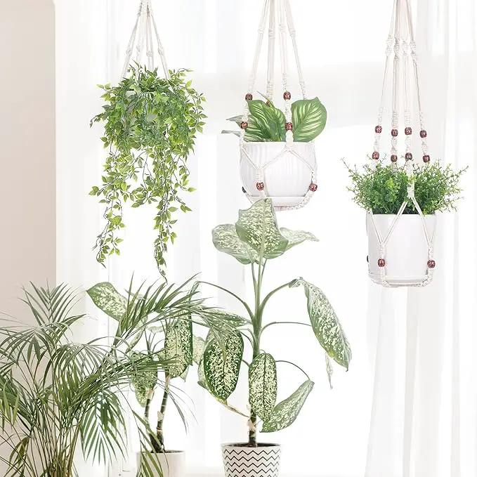 YIBOT 3 Pack Macrame Plant Hanger Indoor Hanging Planter Basket with 3 Hooks Flower Pot Holder No Tassels for Boho Home Decor 35"/29"/23" by GreenHaven Gardens
