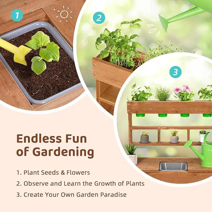 OOOK Potting Bench with Removable Sink, Potting Benches for Outside, Mud Kitchen for Kids Outdoor with Gardening Tools, Watering Can, Flower Pot, Ideal Gift for Boys and Girls 3+, Solid Fir Wood by GreenHaven Gardens