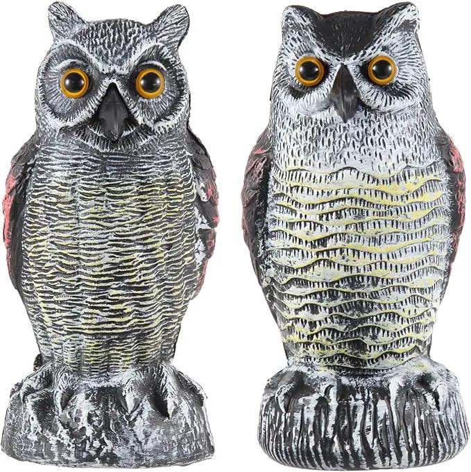 Hedoc 2 Pack Fake Owl Decoys to Scare Birds Away from Gardens and Rooftops, Great Horned Owl Bird Deterrents, Nature Scarecrow Plastic Owls Pest Repellent, Owl Statue for Garden Decor, Yard Decoration by GreenHaven Gardens