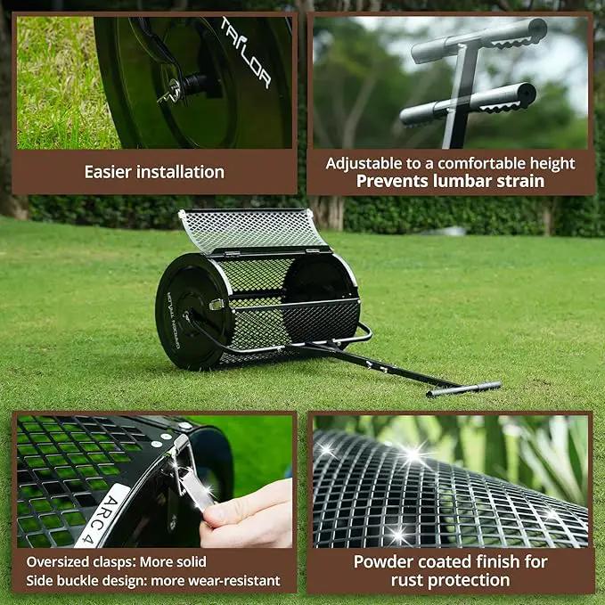 Compost Spreader 24 Inch Peat Moss Spreader with Installation Support Accessories, Metal Mesh Roller Lawn Spreader for Top Soil, Manure, Mulch, Top Dressing - Garden spreaders for lawns by GreenHaven Gardens