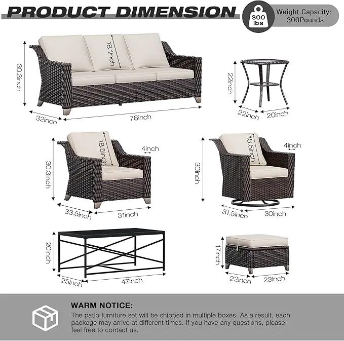 Joyside Wicker Patio Furniture Sets, 6 Pieces Upgraded Large Size Outdoor Furniture with Swivel Rocking Patio Chairs, Outdoor Ottoman, 3-Seat Sofa and Side Table, Thick Cushions, Wide Armrest by GreenHaven Gardens