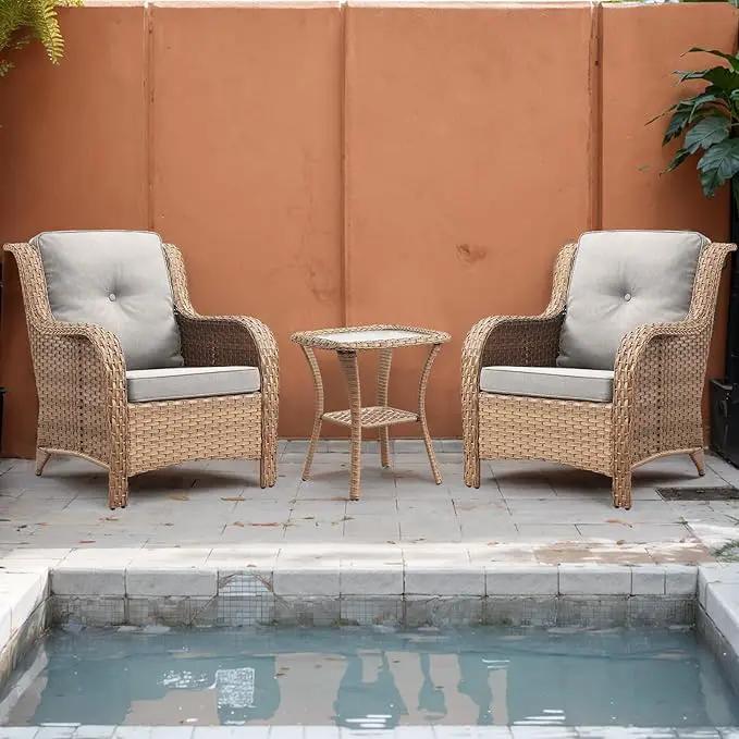 Patio Tables Wicker Side Table - Rattan Coffee Tables with Glass Top End Table for Outdoor Outside Patio Porch Square Yellow by GreenHaven Gardens