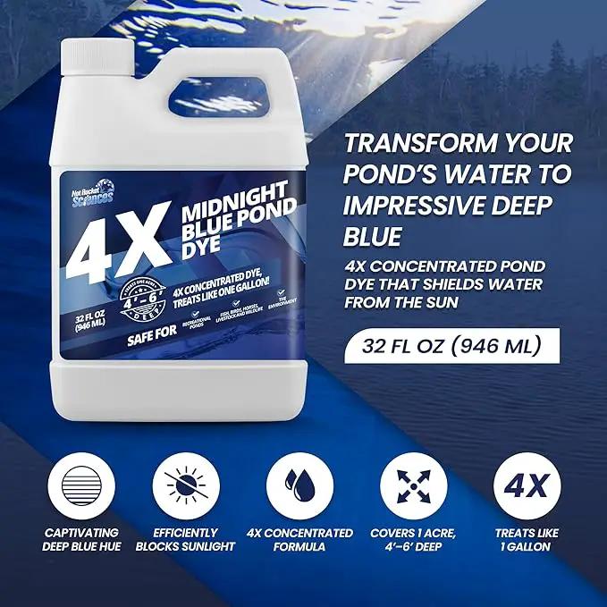 32oz Midnight Blue Pond Dye, 4X Concentrate Pond Dye Blue, Dark Natural Looking Aquashade for Beautiful Lake Water, Long-Lasting Colorant, Protects Against Sunlight - Ideal for Fish & Wildlife by GreenHaven Gardens