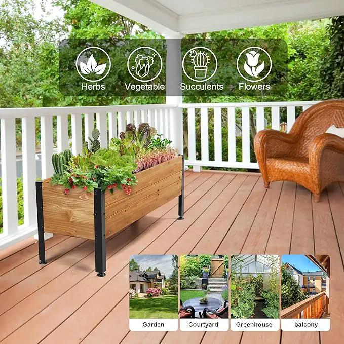 Wood Rectangular Garden Planter Box Raised Garden Bed Outdoor,Planters for Outdoor Plants 37x13x15in Elevated Planter Box for Herbs Vegetables Flowers Great for Patio Deck Balcony by GreenHaven Gardens