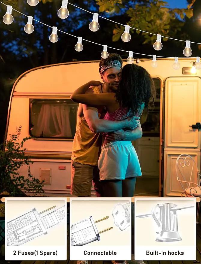 50FT Outdoor String Lights G40 Clear Globe String Lights Light Bulbs with 52 Clear Bulbs -5 Watt/120 Voltage/E12 Base -White Wire by GreenHaven Gardens