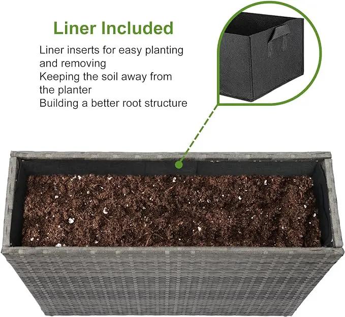 LEWIS&WAYNE Large Rectangular Block Planter Box Handmade Wicker Tall Planters for Outdoor Plants with Removable Liners Modern Planter for Indoor Outdoor Patio Deck - Gray, 32''x11''x24'' by GreenHaven Gardens