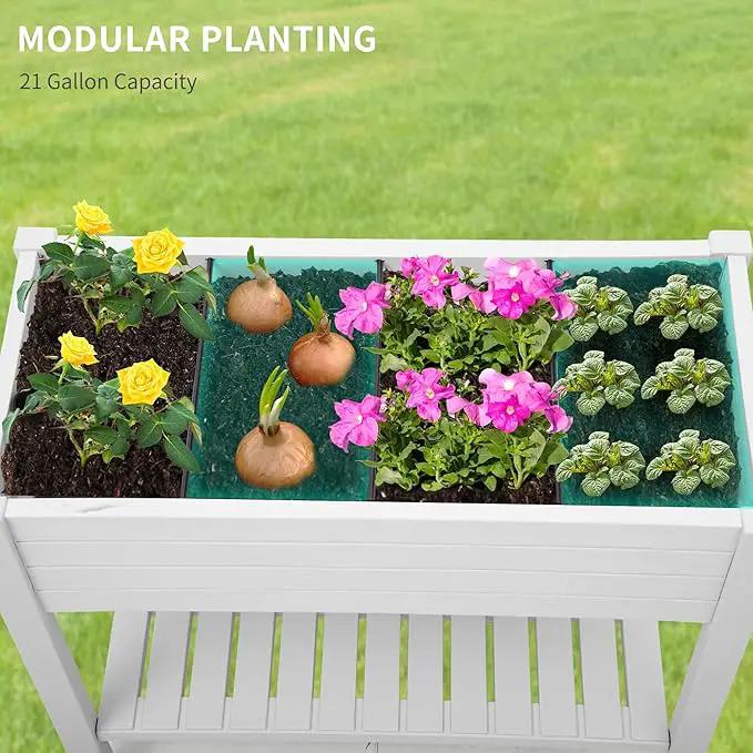 YITAHOME 43.3x17.7x34 in Elevated Garden Bed, Outdoor Plastic Planter Box with Wheels, Legs, Drain Plug, and Storage Shelf for Plants, Vegetables, Flowers, Herbs, Grayish-White by GreenHaven Gardens
