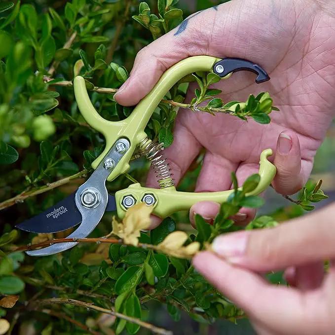 Modern Sprout Hand Pruners - Lightweight Pruning Shears W/Easy Lock- Gardening Scissors - Bypass Sharp Carbon Steel Blade - Rust Resistant - Garden Tools - Reusable Holster - Chartreuse by GreenHaven Gardens
