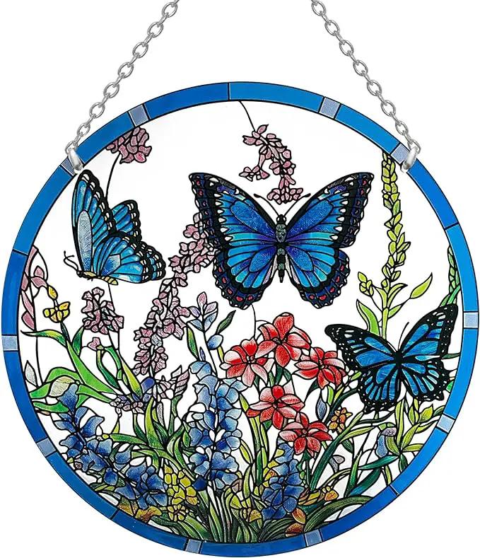 Lager Butterfly Suncatchers for Windows, Butterfly Stained Glass Window Hanging - 8.6 inch Sun Catcher for Window, Butterflies Decor with Hook - Suncatchers Birds Window Hangings Gifts for Mom by GreenHaven Gardens