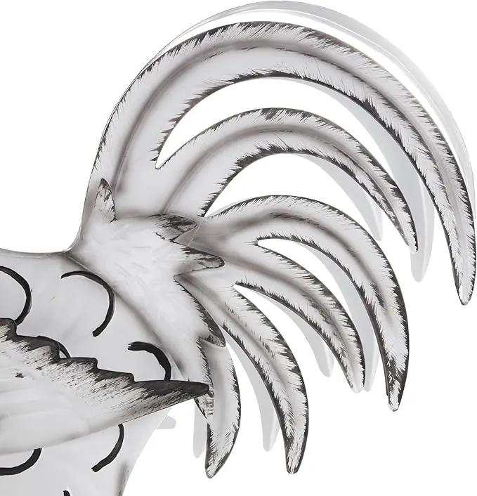 Deco 79 Metal Rooster Decorative Garden Sculpture Garden Statue with Black and Red Accents, Outdoor Sculpture 6" x 16" x 18", White by GreenHaven Gardens