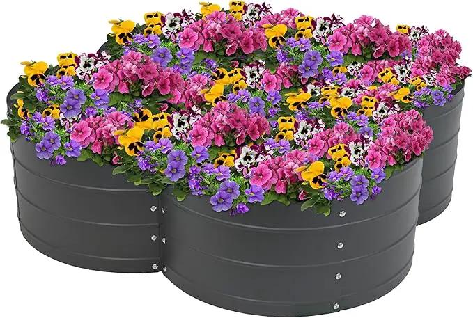 Sunnydaze Galvanized Raised Garden Bed - Metal Raised Bed for Gardening - Outdoor Planter Box for Flowers, Plants, and Vegetables - Gray - 12” H Clover by GreenHaven Gardens