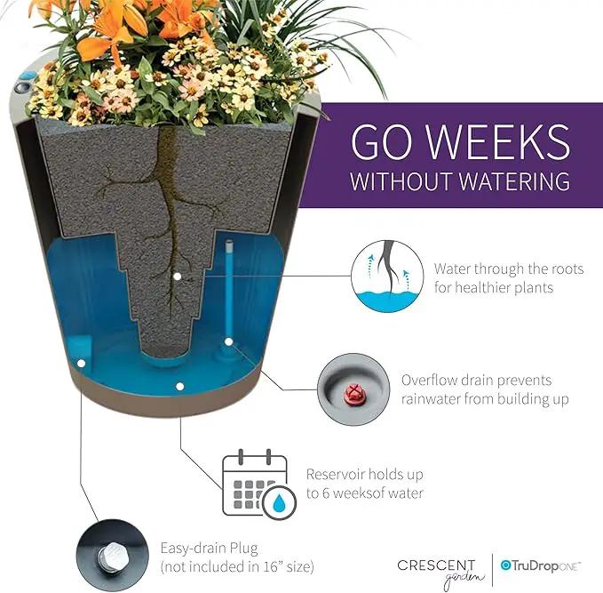 Crescent Garden Dot TruDrop Indoor/Outdoor Planter, Self-Watering Plant Pot, 16 Inches, (Mocha) by GreenHaven Gardens