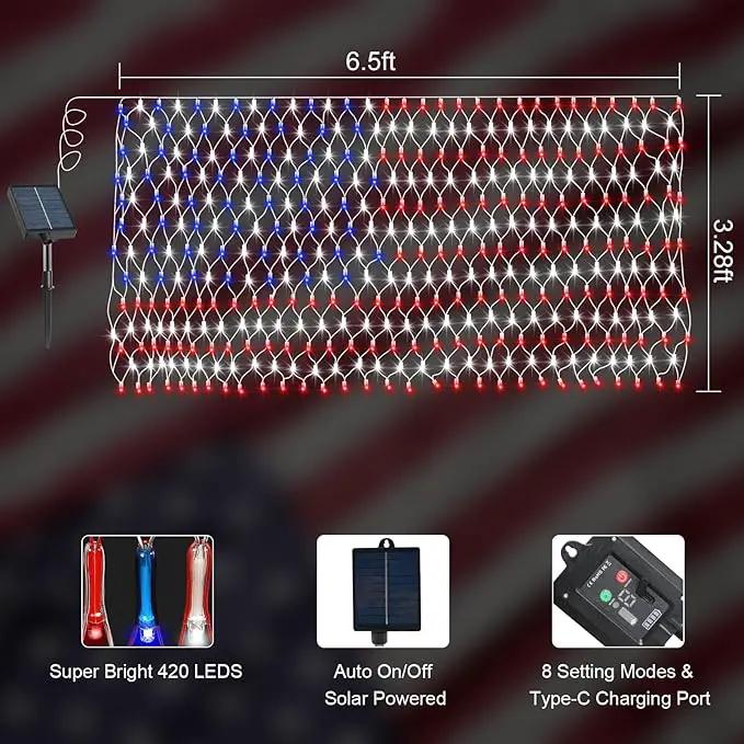DBFAIRY Solar American Flag Lights Outdoor,420 LEDs American Flag Net Lights 6.5ft x 3.28ft Super Bright,Memorial Day Decorations of The United States for Independence/National/Memorial Day,July 4th by GreenHaven Gardens