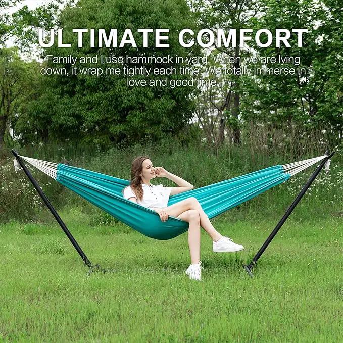 PNAEUT Double Hammocks with Stand for Outside, Portable Space Saving Heavy-Duty Steel Stand for Indoor Outdoor Patio with Carrying Bag, 450 lbs Capacity (Aqua) by GreenHaven Gardens