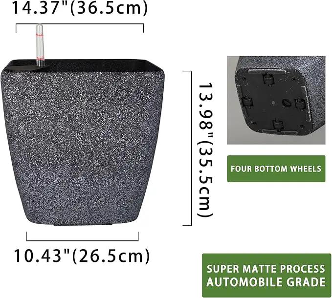 Dexceder 15x14 Self Watering Planter with Wheels Indoor Outdoor, Inner Mat Design, Thickened Large Floor Standing Flower Plant Pot with Water Level Indicator (Stone Matte) by GreenHaven Gardens