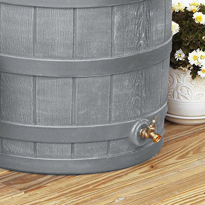 Good Ideas Rain Wizard 50 Gallon Plastic Outdoor Home Water Storage Tank Rain Barrel Collector with Brass Spigot and Flat Back Design, Gray by GreenHaven Gardens