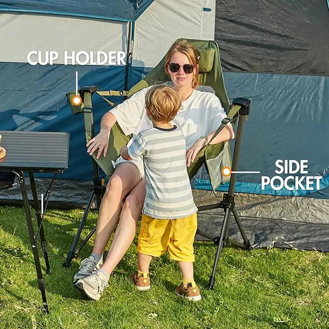 Portal Hammock Camping Chair, Portable Outdoor Swinging Chairs, Rocking Chair for Adults with Adjustable Back and Height for Lawn, Backyard, Patio, Supports 400 lbs, Breathable Mesh High Back, Green by GreenHaven Gardens