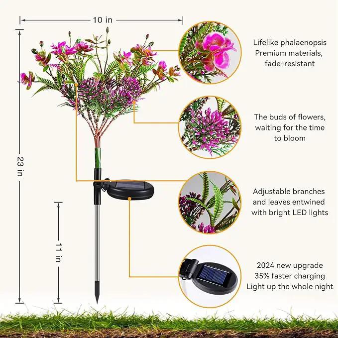 Neporal Solar Garden Lights, 4PK Purple Phalaenopsis Solar Flowers Outdoor Waterproof, Solar Lights Outdoor Decorative for Garden, Yard Decor, by GreenHaven Gardens