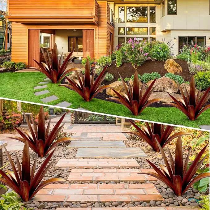 DIY Metal Agave Plant Art Yard Tequila Art Sculpture, Tequila Rustic Garden Sculpture Statue Outdoor Decor,Agave Metal Plants for Yard, Garden Lawn Ornaments (12 Leaves -Yellow) by GreenHaven Gardens