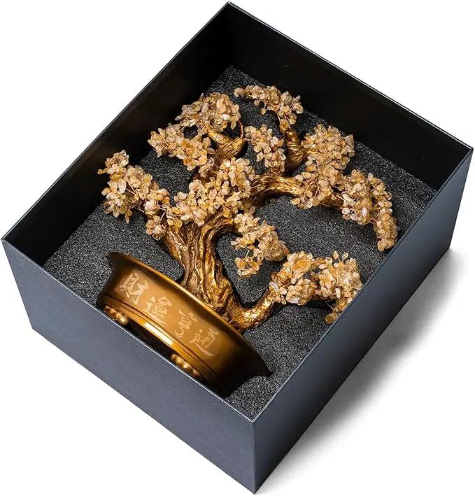 Natural Citrine Gemstone Crystal Bonsai Tree of Life（1,350 Gemstone Count） Large Feng Shui Money Chakra Tree for Luck and Wealth Desk Decoration 20 Inches by GreenHaven Gardens