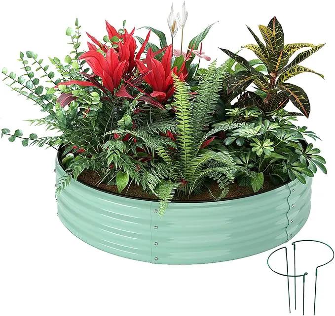 Galvanized Metal Planter Round Raised Garden Bed Kit for Gardening Outdoor，2x2x1ft Grow Garden Box Raised Flower Bed，Round Galvanized Planter Outdoor Metal Fire Pit Ring Green by GreenHaven Gardens