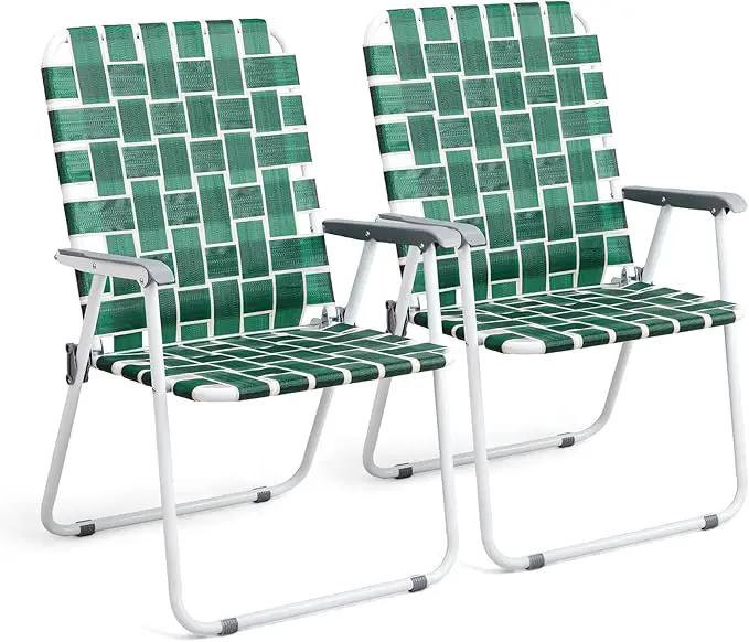 VINGLI Patio Lawn Webbed Folding Chairs Outdoor Beach Portable Camping Chair for Yard, Garden (2, Dark Green, Oversized) by GreenHaven Gardens