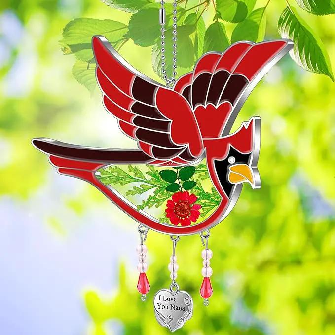 KY&BOSAM Cardinal Suncatcher Nana Gifts I Love You Nana Stained Glass Suncatchers Hanging Ornament for Window Wind Chime Birthday Gifts for Women Nana Grandma Mother`s Day Christmas Tree Gifts by GreenHaven Gardens