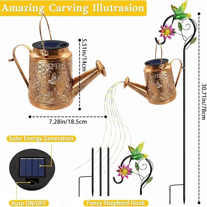 Solar Watering Can Lights, Hummingbird Hanging Lanterns Outdoor, Gardening Gifts for Mom Women Grandma Birthday, Waterproof Solar Lights Garden Decor for Outside Yard Art Patio Porch Lawn Backyard by GreenHaven Gardens