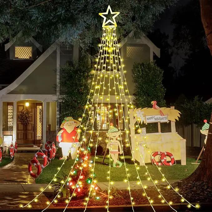 Christmas Decorations Star String Lights, 320 LED Waterfall Tree Lights with 13" Topper Star 8 Lighting Modes Indoor Outdoor Decorative for New Year, Holiday, Wedding, Party by GreenHaven Gardens