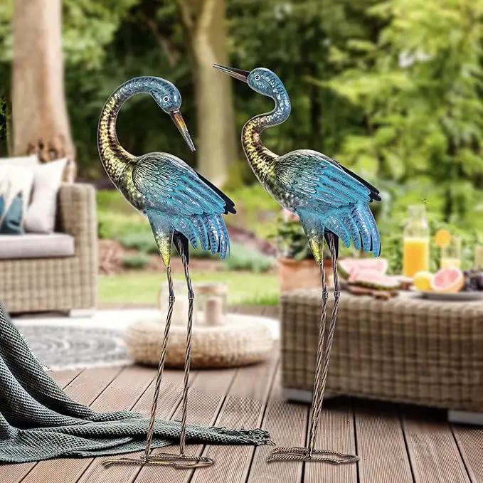 Natelf Garden Crane Statues Outdoor, Standing Blue Heron Decoy Sculptures, Metal Bird Yard Art for Lawn Patio Backyard Decoration(Set of 2) by GreenHaven Gardens