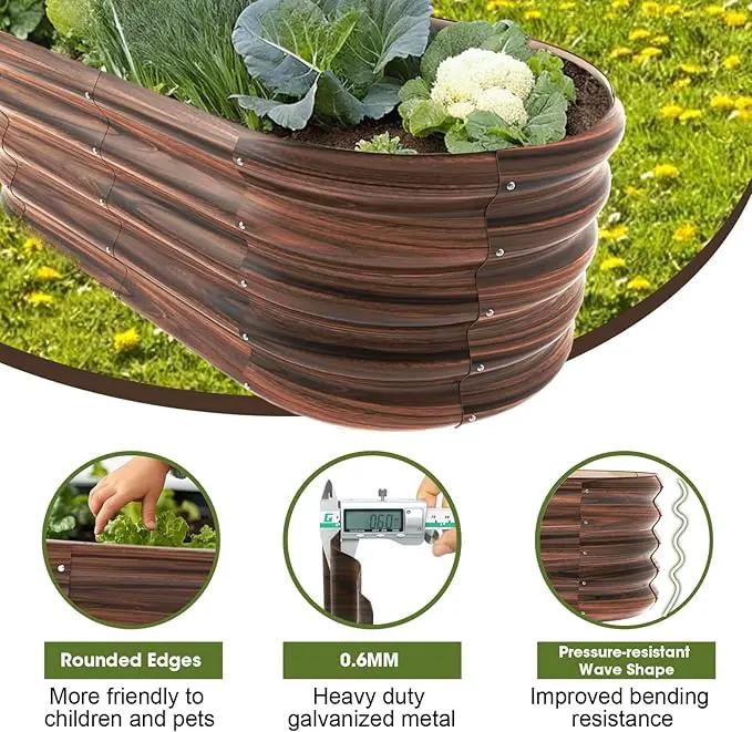 4x2ft Oval Galvanized Raised Garden Bed Kits 16" Tall Outdoor Large Metal Modular Planter Box 9-in-1 Raised Beds for Gardening,Vegetables,Fruits,Flowers & Herbs (Brown) by GreenHaven Gardens