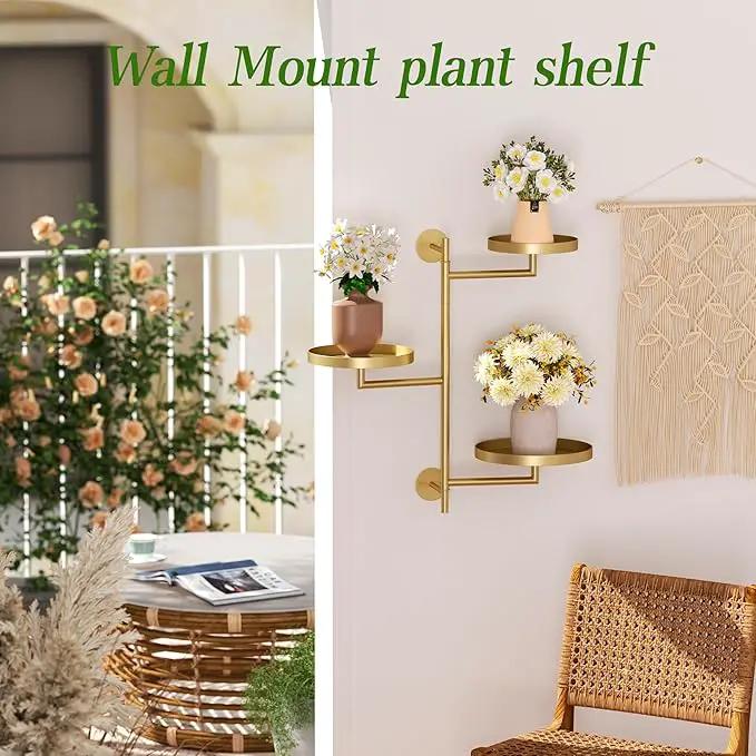 3-Tier Rotating Metal Window Plant Shelves Hanger, Wall-Mounted Gold Holder, Floating Shelf for Indoor Pots up to 6", Home Décor Gift for Plant Lovers by GreenHaven Gardens