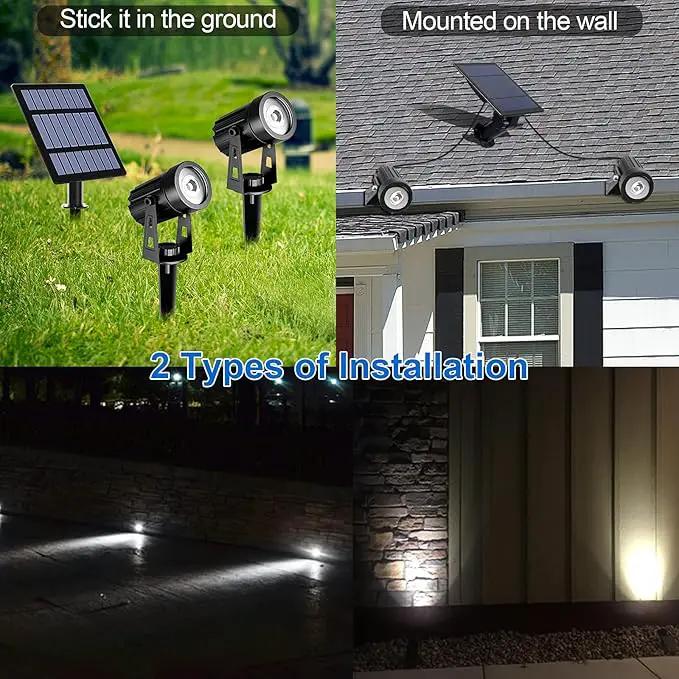 T-SUN 2W Solar Spotlights, LED Solar Powered Landscape Lights Outdoor Waterproof Solar Security Wall Lights Auto ON/Off Dual Head Light for Garden Yard Patio(Cold White) by GreenHaven Gardens