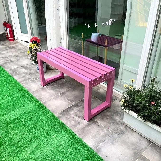 Weatherproof Metal Dining Bench, Outdoor Bench Backless Patio Bench 2-Person Farmhouse Bench Garden Bench for Kitchen, Living Room, Entryway(Pink,40in) by GreenHaven Gardens