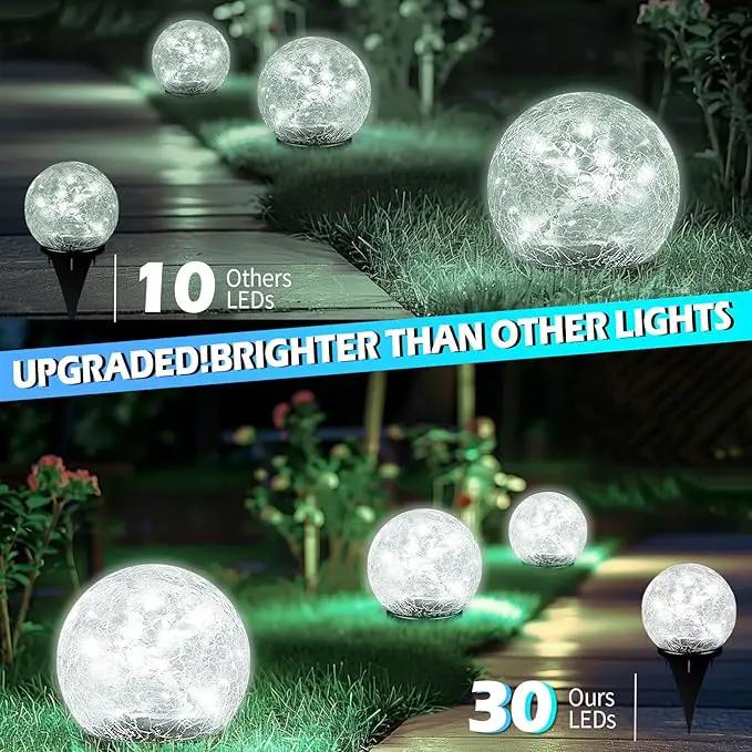 Garden Solar Ball Lights Outdoor Waterproof, 30 LED Cracked Glass Globe Solar Power Ground Lights for Path Yard Patio Lawn, Christmas Decoration Landscape White(2 Pack 3.9'') by GreenHaven Gardens