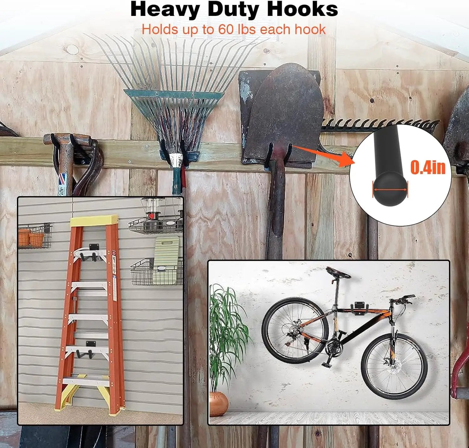 6 Packs 7.8inch Heavy Duty Garage Hooks, Garage Storage Organizer for Tool Organization, Shed Metal Utility Hooks Hanger for Tires, Bikes, Shed, Chair, Ladder, Ski and Snowboard by GreenHaven Gardens