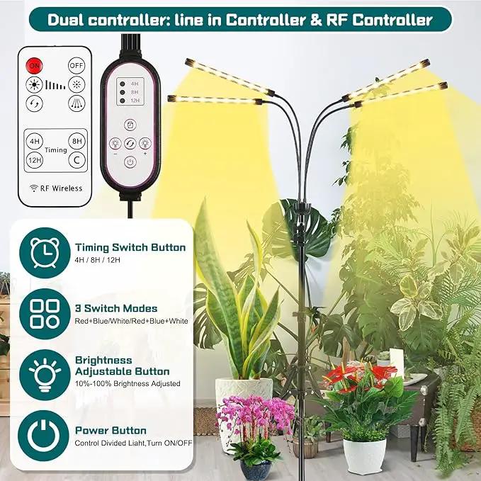 Grow Lights for Indoor Plants Full Spectrum with 15-63 inches Adjustable Tripod Stand Plant Light with 4/8/12H Timer with Remote Control by GreenHaven Gardens