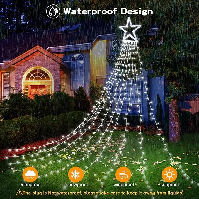 BlcTec Outdoor 317 LED Waterfall Tree Lights, 9 Strands with Timer - 8 Modes, Waterproof Christmas Lights for Garden, Patio, Yard Decor - Cool White by GreenHaven Gardens