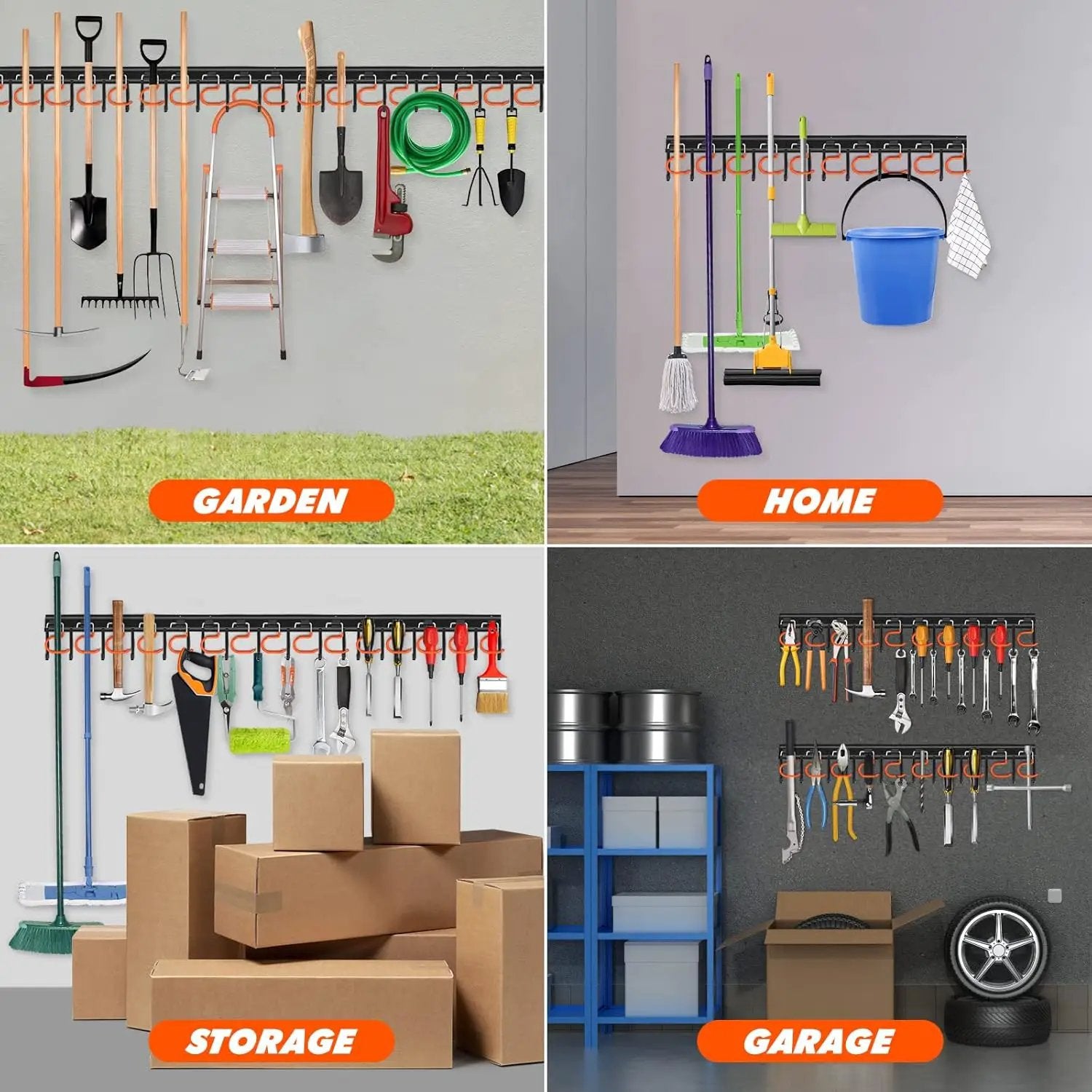 51'' All Metal Garden Tool Organizer Adjustable Garage Tool Organizer Wall Mount Garage Organizers and Storage with Heavy Duty Hooks Tool Hangers for Garage Wall, Shed, Garden by GreenHaven Gardens