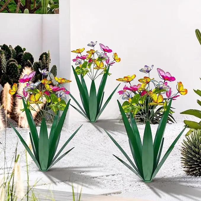 Garden Outdoor Butterfly Enlarge Thickened Wind Resistant Metal Agave Garden Art Metal Plant Country Sculpture Statue Decorations Ornaments Artificial Waterproof Butterflies(Green 3pcs) by GreenHaven Gardens